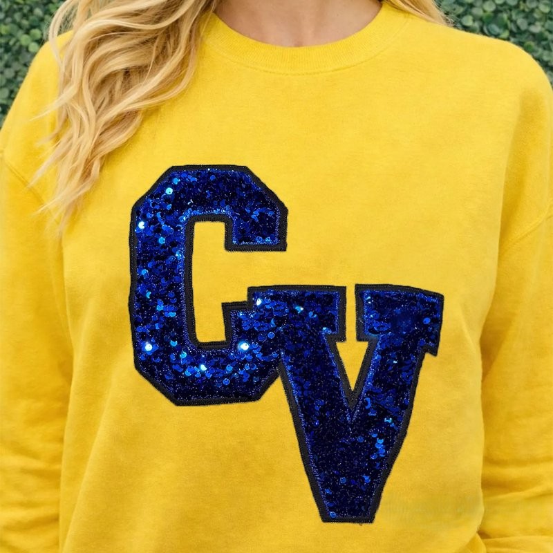  Personalized Sequin Number or Letter Sweatshirt Embroidered Team Initial Crewneck Hoodie T-Shirt