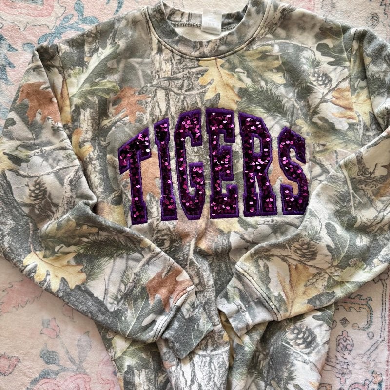 Personalized Custom Sequin Team Name Camo Sweatshirt Embroidered Sequin T-Shirt Hoodie
