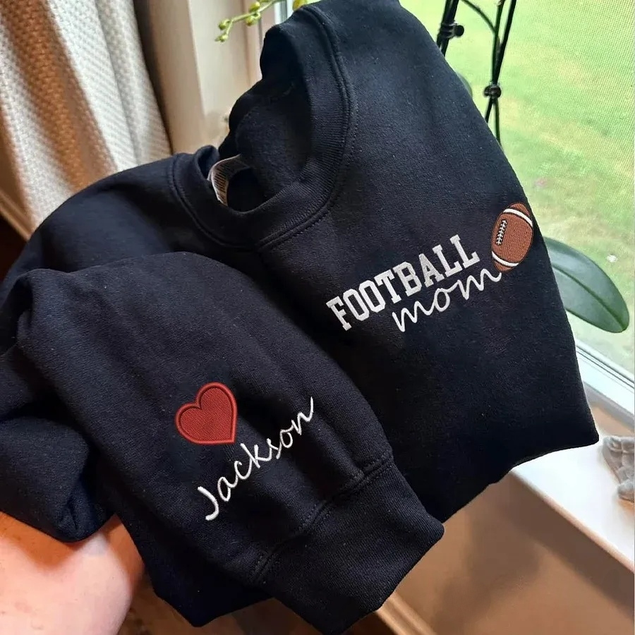 Football Mom Sweatshirt Personalized Glitter Embroidery Name or Team Name Sweatshirt | Mother's Day Gift