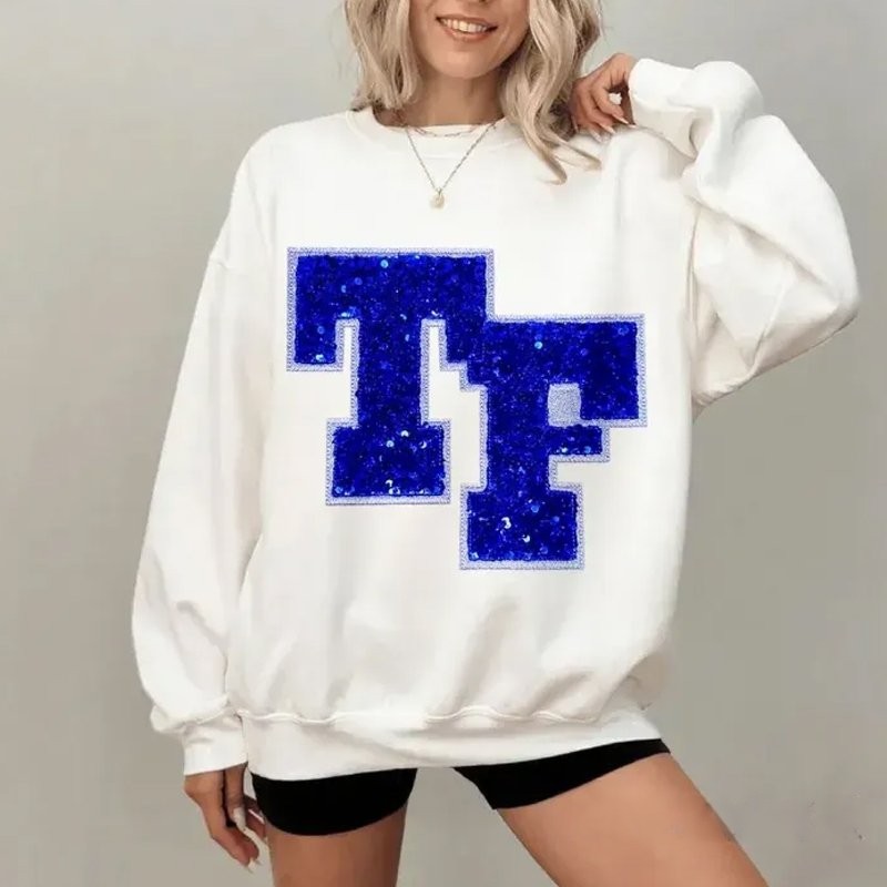  Personalized Sequin Number or Letter Sweatshirt Embroidered Team Initial Crewneck Hoodie T-Shirt