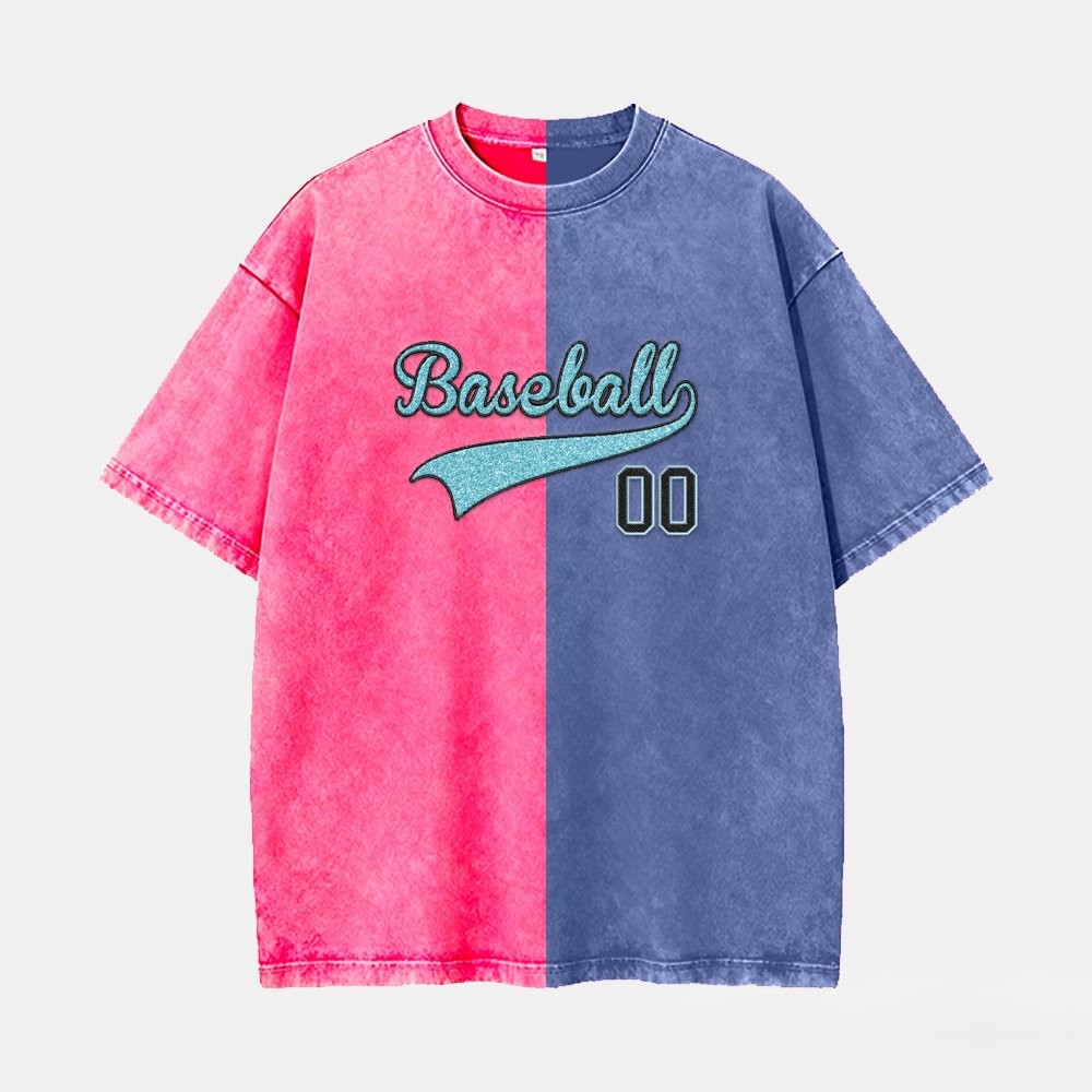 Proudstitch Glitter Embroidered Team Name Two Tone Vintage Washed T-Shirt For Game Day