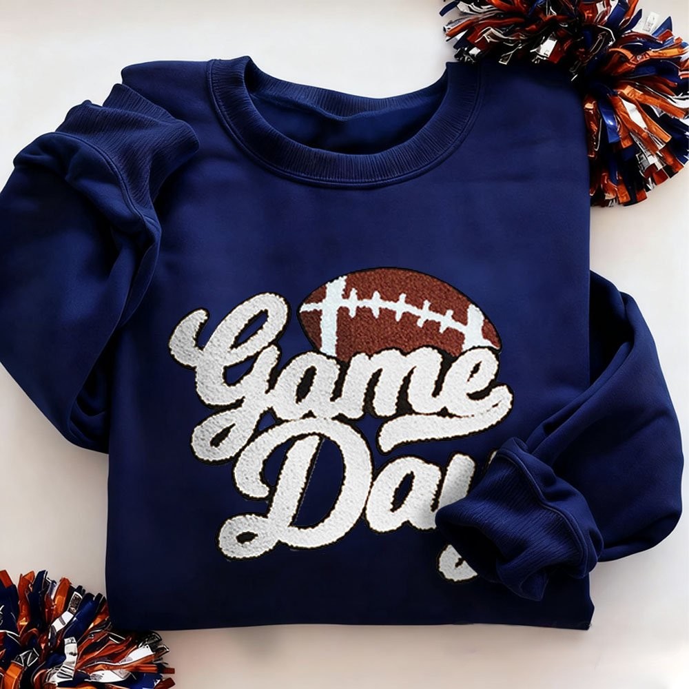Game Day Football Chenille Patch Crewneck Sweatshirt