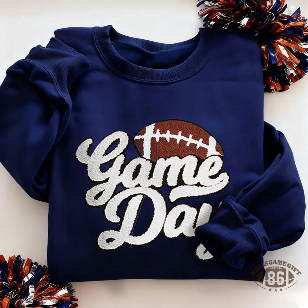 Game Day Football Chenille Patch Crewneck Sweatshirt