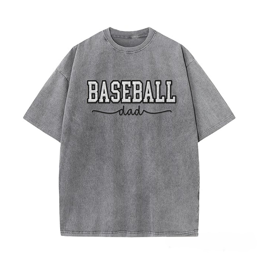 Proudstitch Baseball Mom Dad Glitter Embroidered Washed T-shirt with Side Bow