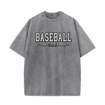 Proudstitch Baseball Mom Dad Glitter Embroidered Washed T-shirt with Side Bow