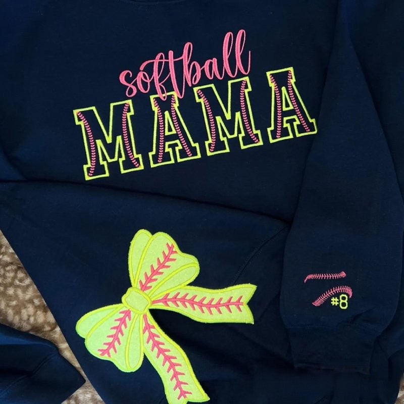 Proudstitch Softball Mama Embroidered Sweatshirt Softball Mom Hoodie Sweatshirt T-Shirt