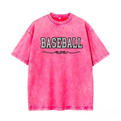 Proudstitch Baseball Mom Dad Glitter Embroidered Washed T-shirt with Side Bow