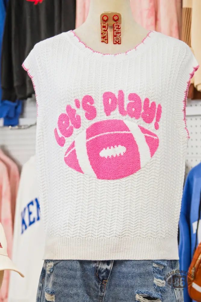 White Let’s Play Rugby Textured Knit Sweater Vest | Retro Sporty Casual Top