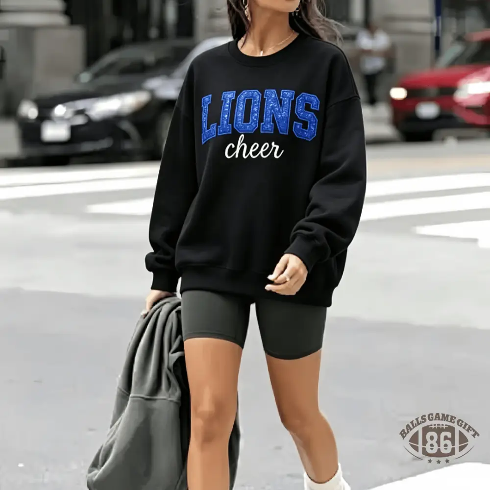 Women Cheer Team Name Embroidered Sequin Cheerleading Oversized Crewneck Sweatshirt Top