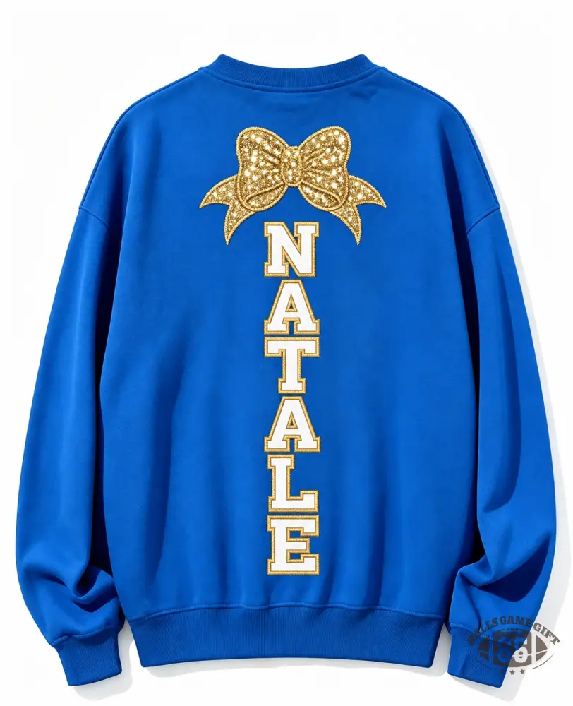 Women Cheer Team Name Embroidered Sequin Cheerleading Oversized Crewneck Sweatshirt Top