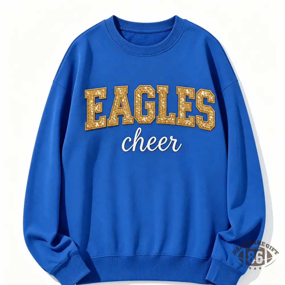 Women Cheer Team Name Embroidered Sequin Cheerleading Oversized Crewneck Sweatshirt Top