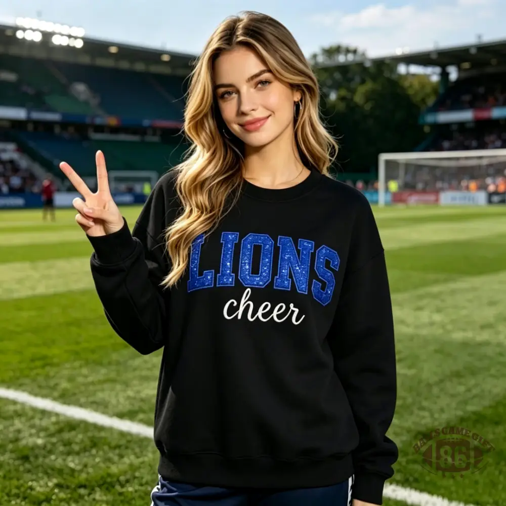 Women Cheer Team Name Embroidered Sequin Cheerleading Oversized Crewneck Sweatshirt Top