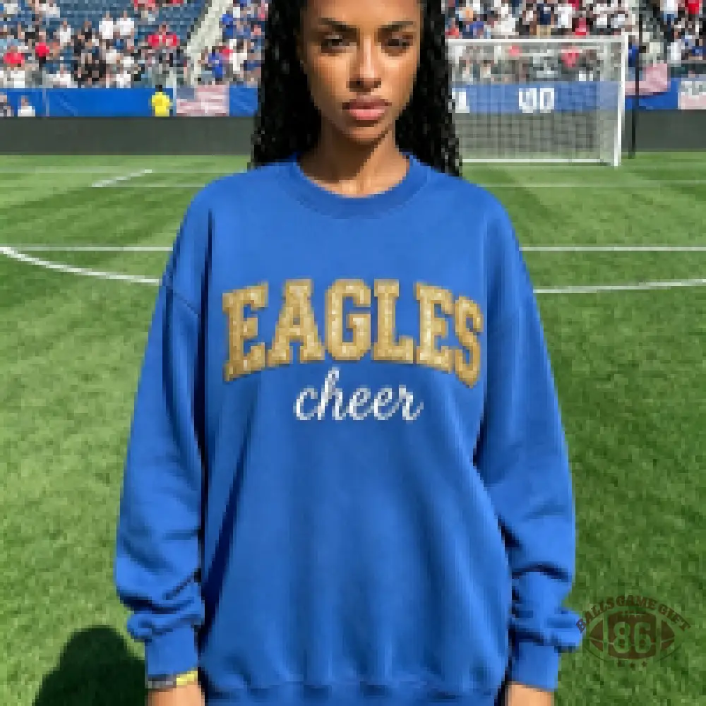 Women Cheer Team Name Embroidered Sequin Cheerleading Oversized Crewneck Sweatshirt Top