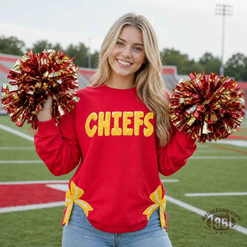 Women CHIEFS Graphic Sweatshirt, Bow Split Hem Game Day Pullover