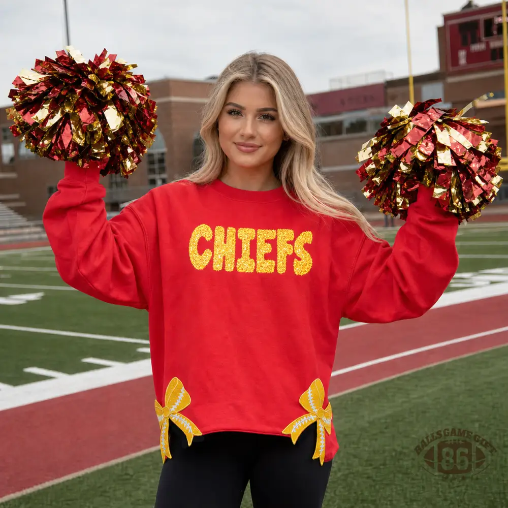 Women CHIEFS Graphic Sweatshirt, Bow Split Hem Game Day Pullover
