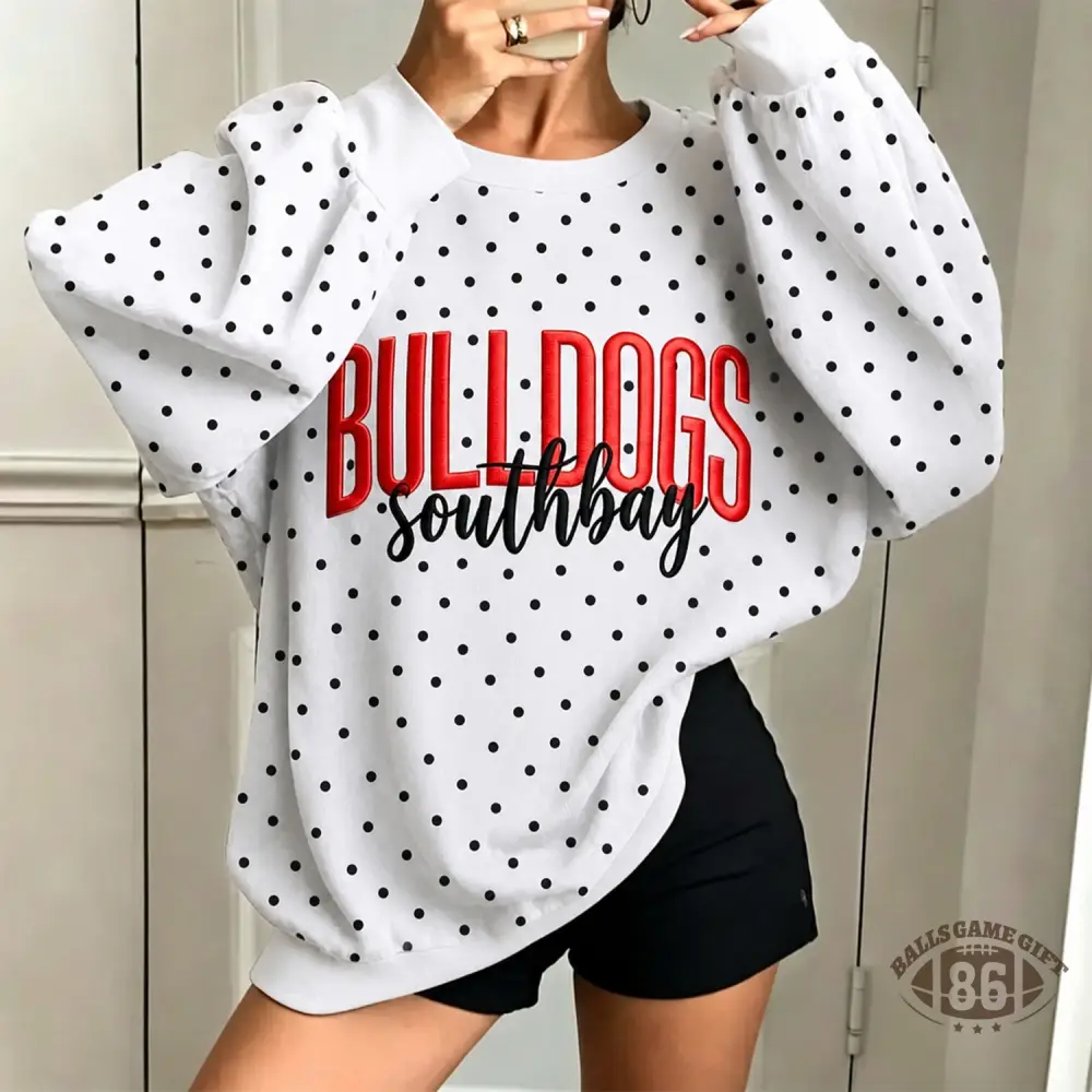 Women Custom Polka Dot Crewneck Sweatshirt, Personalized Varsity & Script Team Name Game Day Pullover