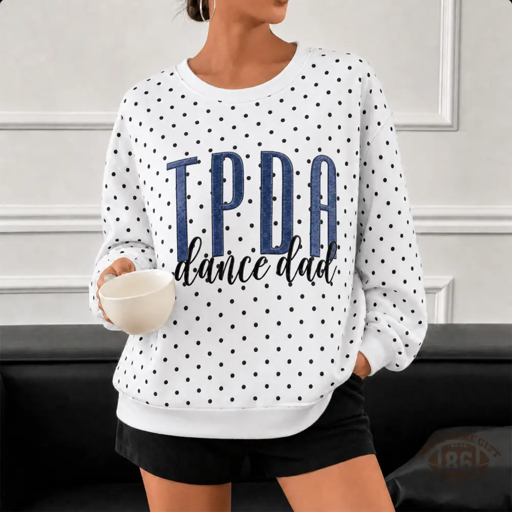 Women Custom Polka Dot Crewneck Sweatshirt, Personalized Varsity & Script Team Name Game Day Pullover