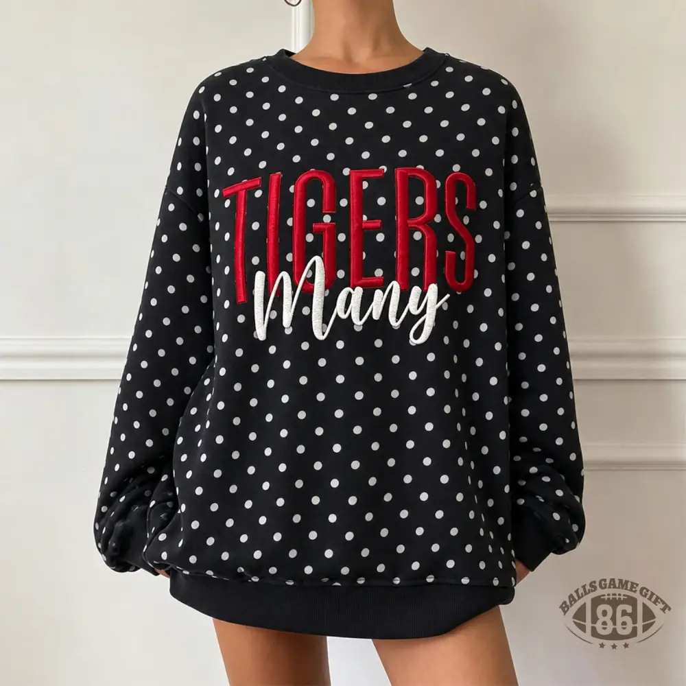 Women Custom Polka Dot Crewneck Sweatshirt, Personalized Varsity & Script Team Name Game Day Pullover