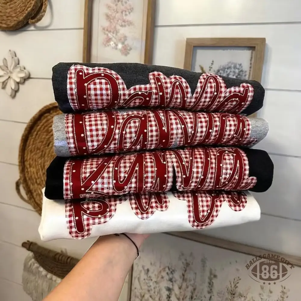 Women’s Dawgs Red Gingham Patchwork Crewneck Sweatshirt, Vintage Collegiate Loose Grey Top