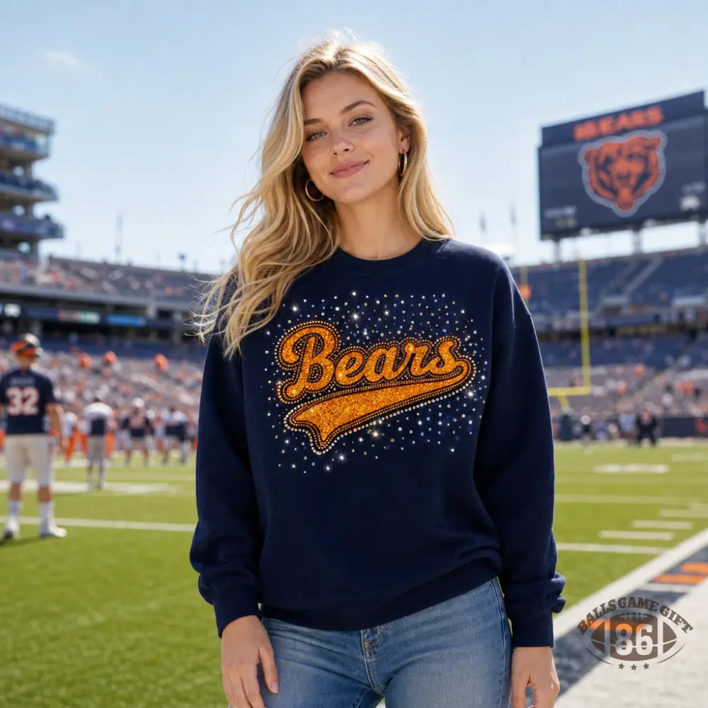Women’s Sparkle Retro Football Game Day Crewneck Sweatshirt 