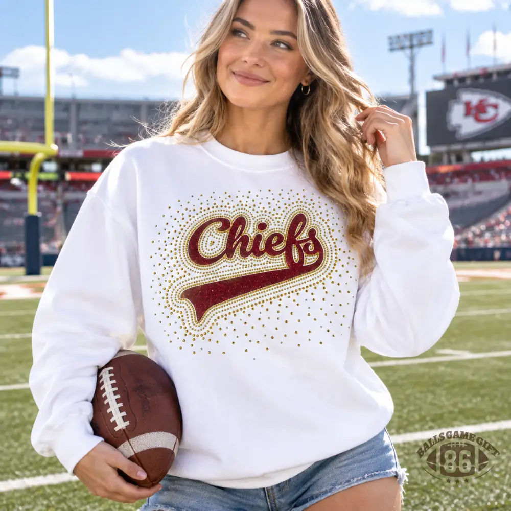 Women’s Sparkle Retro Football Game Day Crewneck Sweatshirt 