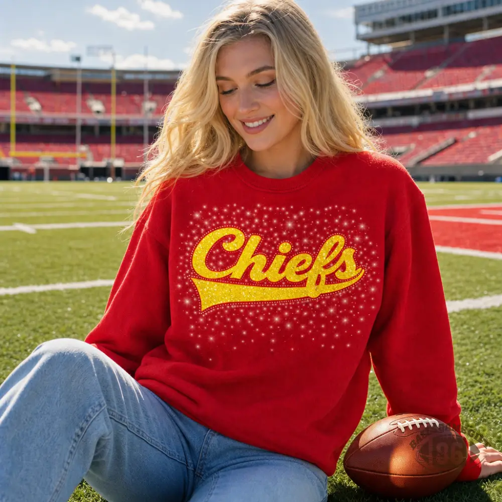 Women’s Sparkle Retro Football Game Day Crewneck Sweatshirt 