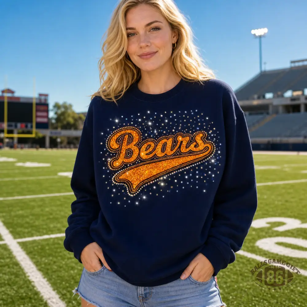 Women’s Sparkle Retro Football Game Day Crewneck Sweatshirt 