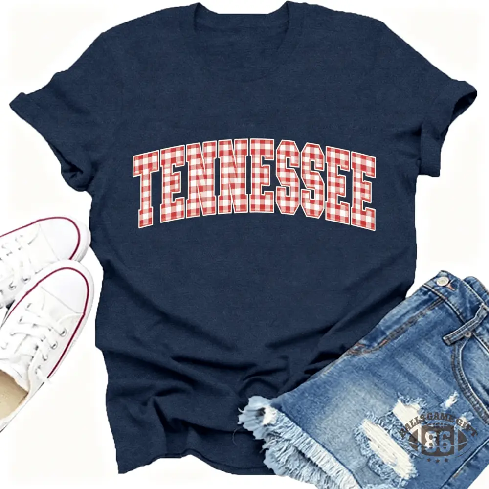 Womens Tennessee Shirt Checkerboard Vintage T-Shirt Game Day State Pride Tee Tops