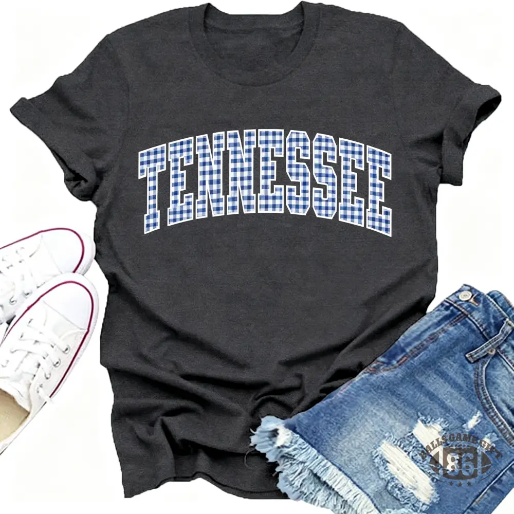 Womens Tennessee Shirt Checkerboard Vintage T-Shirt Game Day State Pride Tee Tops