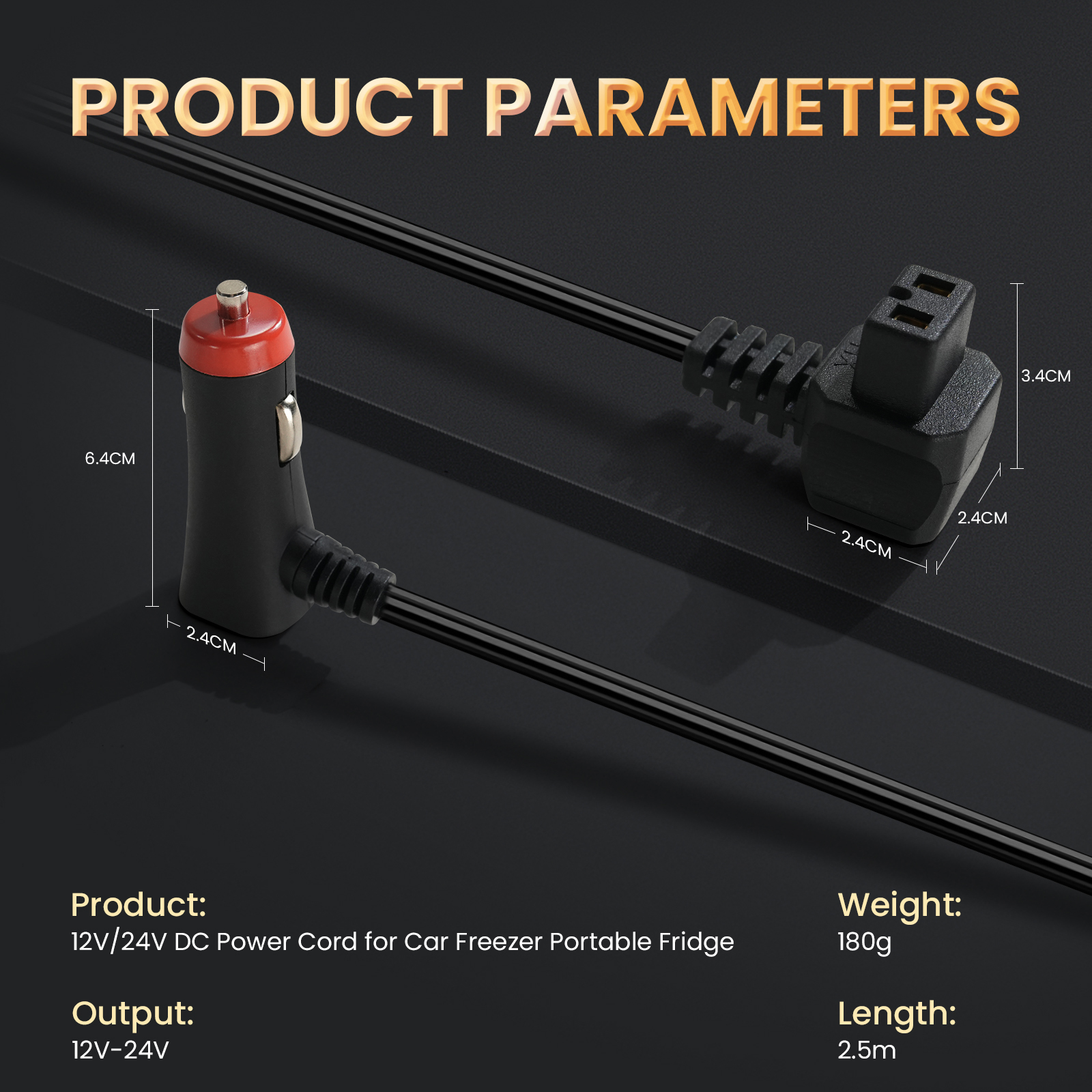 12V/24V DC Power Cord for Car Freezer Portable Fridge