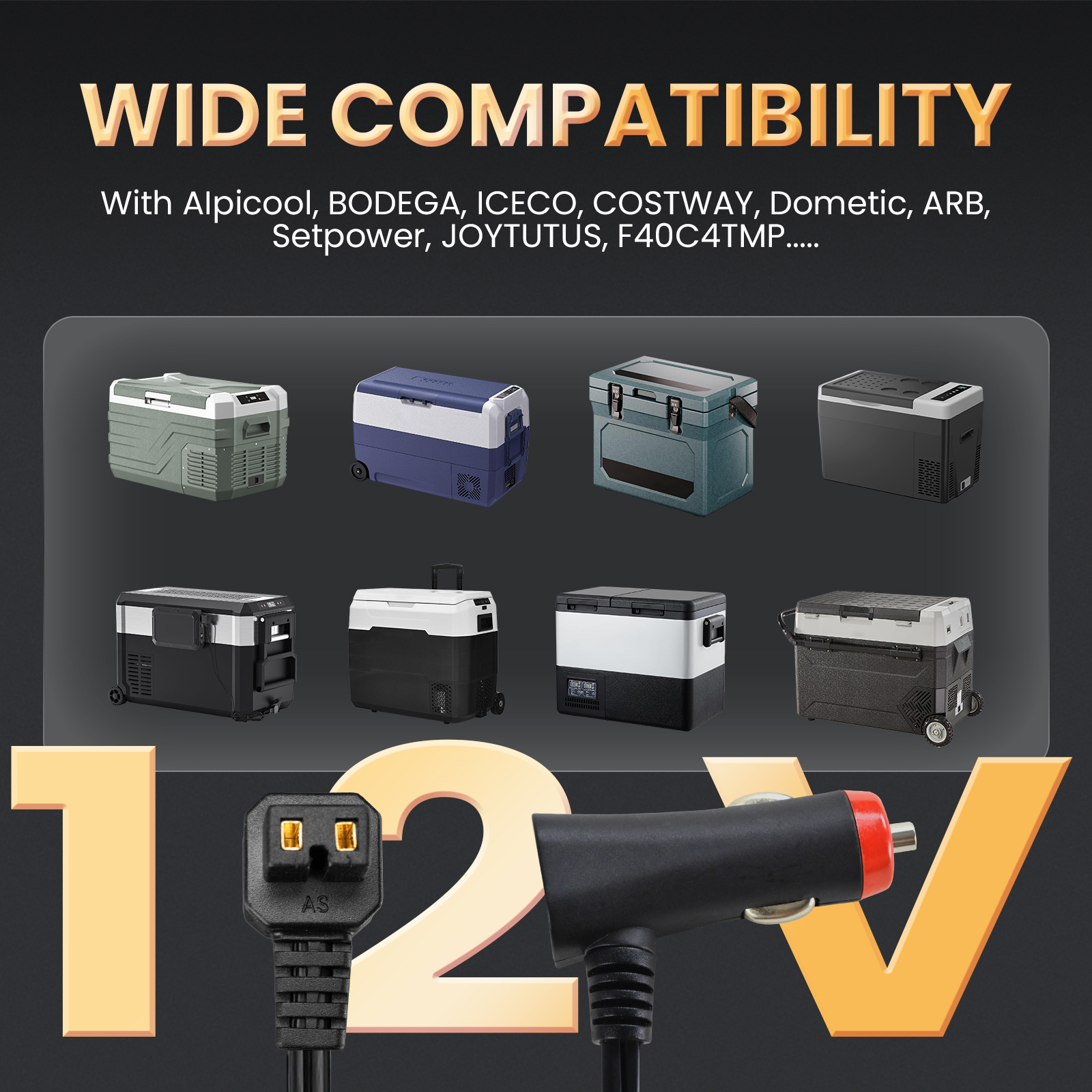 12V/24V DC Power Cord for Car Freezer Portable Fridge