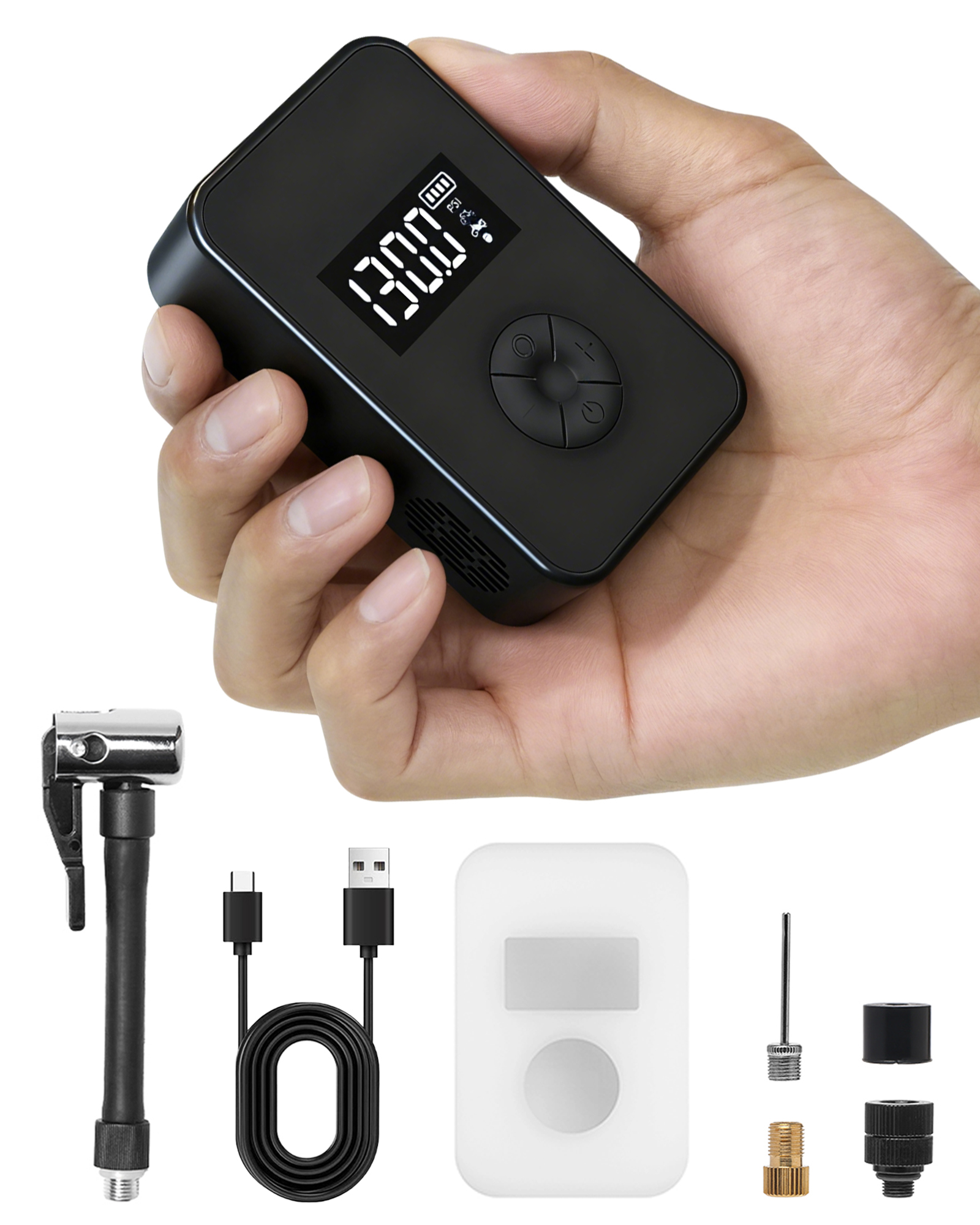 cyctravel Mini Bike Pump, 130PSI Bike Pump With Gauge Includes Overheat Protection, Electric Bike Air Pump with Presta and Schrader Valve for All Types of Bicycle, Electric Bike Tires and sports balls