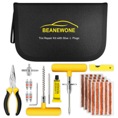  Beanewone Tire Repair Kit with Plugs, Tire Plug Kit Heavy Duty Professional for Car, ATV, Motorcycle, Truck, Flat Tire Emergency Repair(Zipper Bag Type-33 PCs)