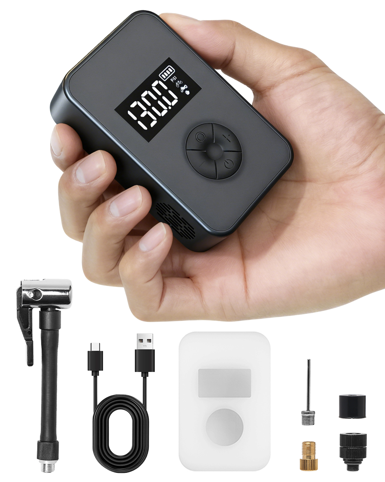 cyctravel Mini Bike Pump, 130PSI Bike Pump With Gauge Includes Overheat Protection, Electric Bike Air Pump with Presta and Schrader Valve for All Types of Bicycle, Electric Bike Tires and sports balls