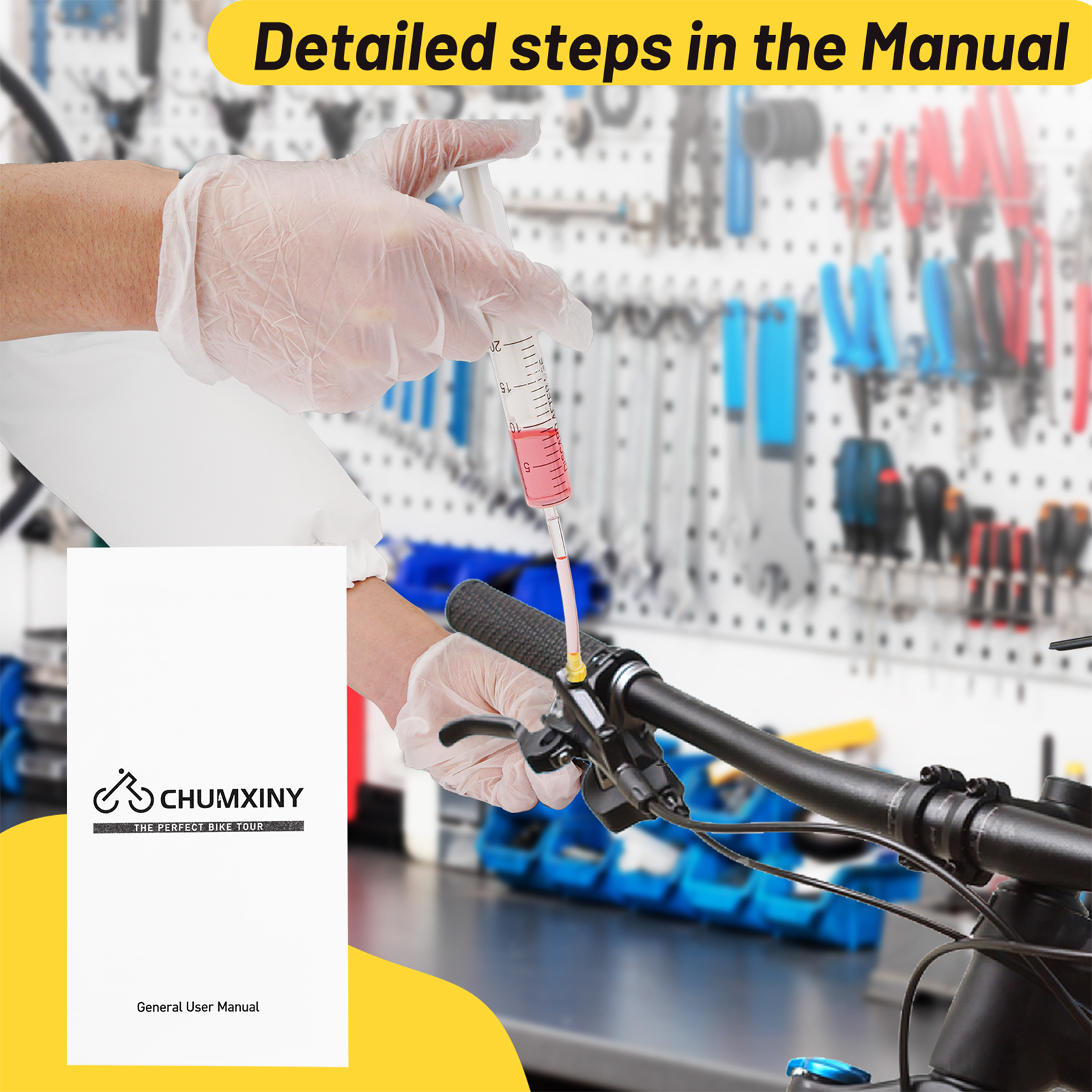 CHUMXINY Brake Bleed Kit for SHIMANO, TEKTRO Hydraulic Disc Brakes, Including High Performance Mineral Brake Fluid (120ml).