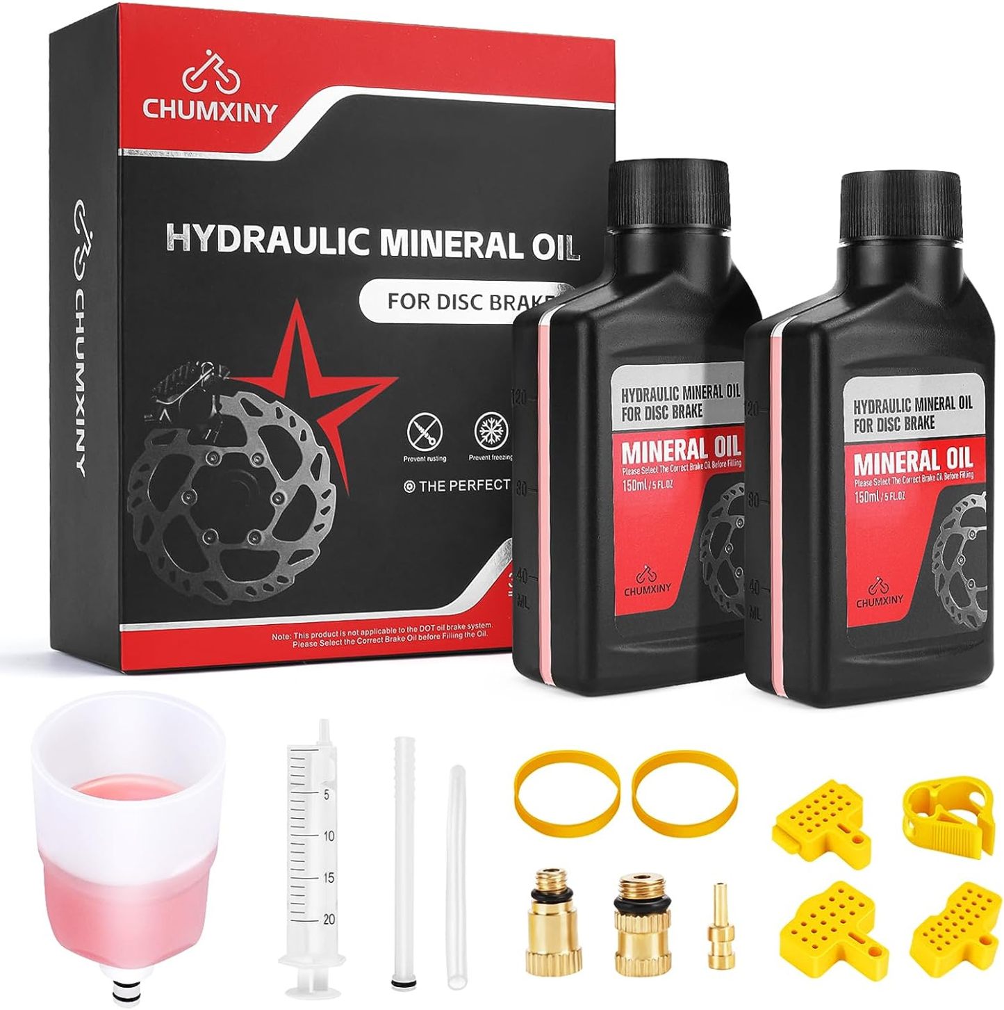  Brake Bleed Kit for Shimano Hydraulic Brakes, Mountain Bike Brake Bleeder kit Including 300ML Mineral Brake Fluid, Clear Funnel and Instruction Manual.