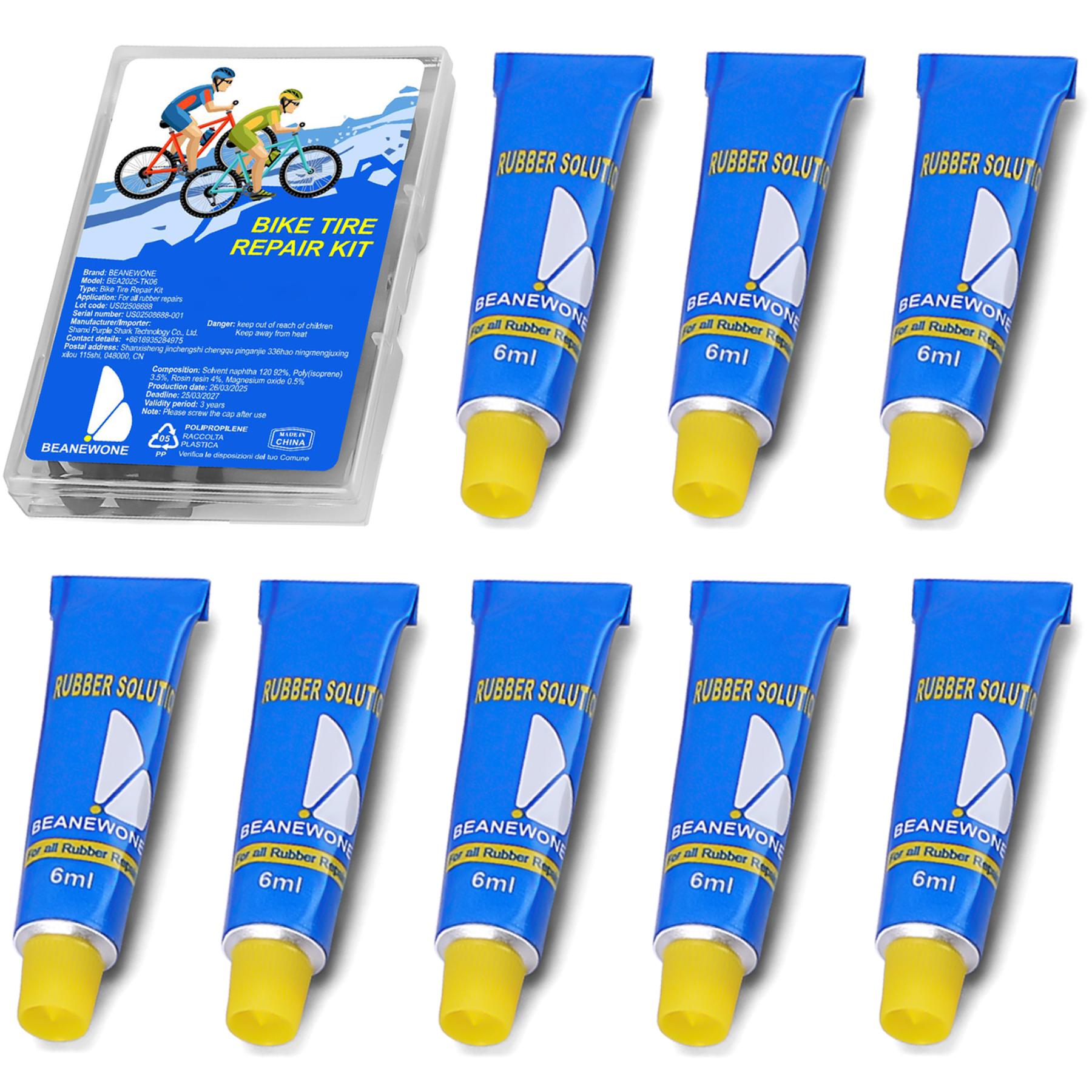 Beanewone Tire Repair Glue, 8 PCS Rubber Cement Tire Glue, High-Strength Vulcanizing Cement for Tire Patches - 6ml Tube (Refills)