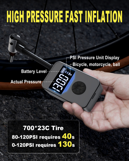 cyctravel Mini Bike Pump, 130PSI Bike Pump With Gauge Includes Overheat Protection, Electric Bike Air Pump with Presta and Schrader Valve for All Types of Bicycle, Electric Bike Tires and sports balls