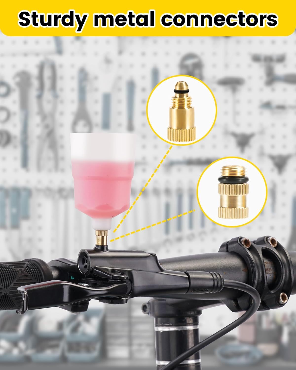 Brake Bleed Kit for Shimano, TEKTRO, TRP Hydraulic Disc Brakes. Bicycle Hydraulic Brake Bleed Kit Includes Brass Connector, 150ML Mineral Oil Brake Fluid.
