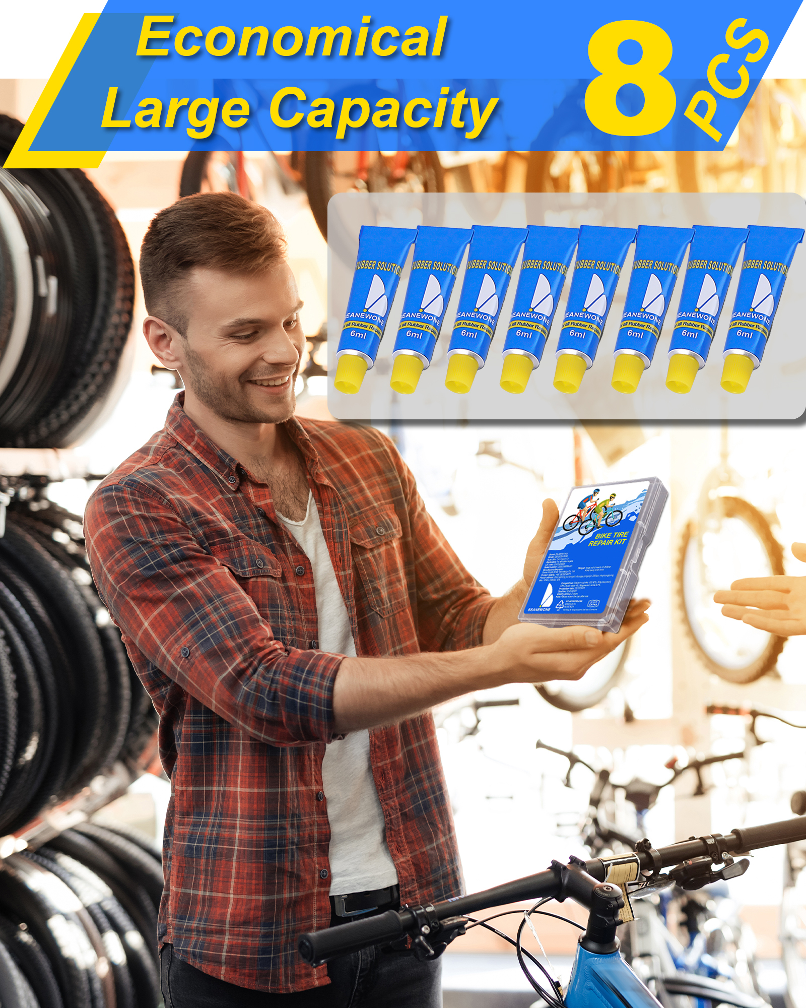 Beanewone Tire Repair Glue, 8 PCS Rubber Cement Tire Glue, High-Strength Vulcanizing Cement for Tire Patches - 6ml Tube (Refills)