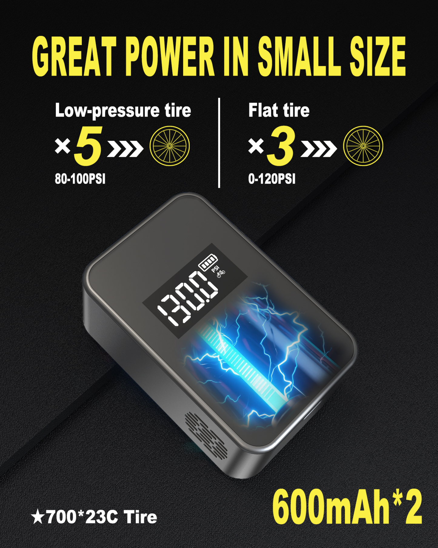 cyctravel Mini Bike Pump, 130PSI Bike Pump With Gauge Includes Overheat Protection, Electric Bike Air Pump with Presta and Schrader Valve for All Types of Bicycle, Electric Bike Tires and sports balls