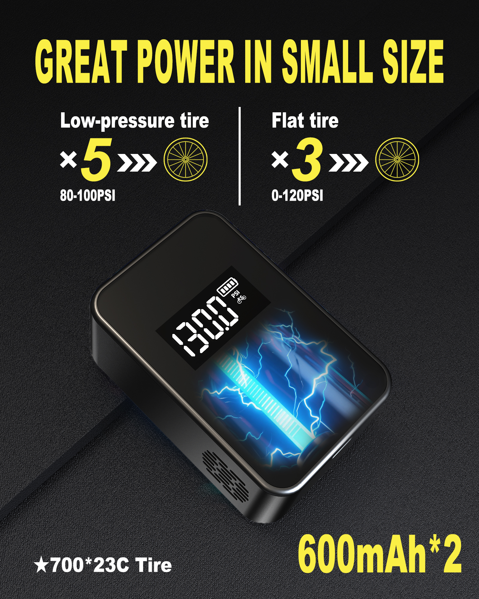 cyctravel Mini Bike Pump, 130PSI Bike Pump With Gauge Includes Overheat Protection, Electric Bike Air Pump with Presta and Schrader Valve for All Types of Bicycle, Electric Bike Tires and sports balls