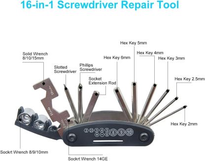 Bike Repair Kit, Bike Tire Repair Tool Kit Contains 16-in-1 Tool, 120Psi Mini Bicycle Pump, Bicycle Tire Patch Kit, Used for Mountain Bike and Road Bike.