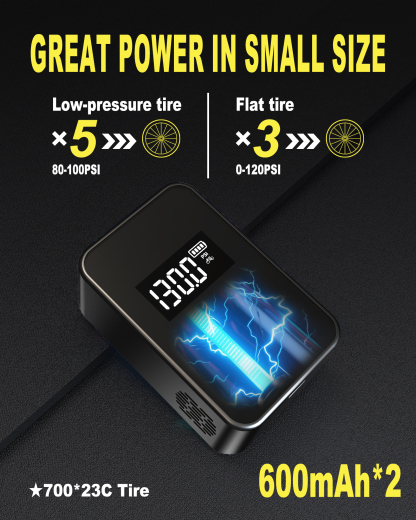 cyctravel Mini Bike Pump, 130PSI Bike Pump With Gauge Includes Overheat Protection, Electric Bike Air Pump with Presta and Schrader Valve for All Types of Bicycle, Electric Bike Tires and sports balls