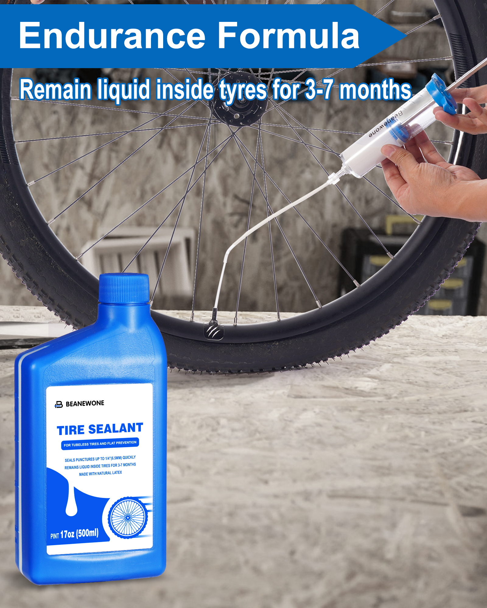 Beanewone Tubeless Tire Sealant, 500 ml Bike tire sealant Long-Lasting for MTB, Road, CX & Gravel Bicycle Tires