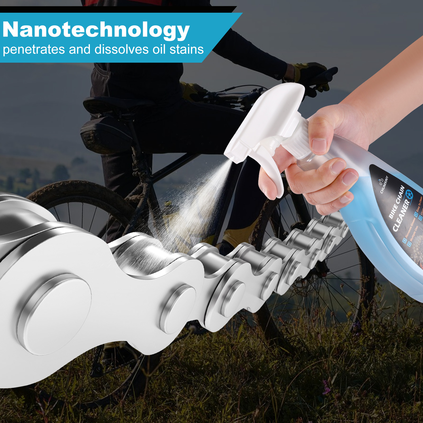 CHUMXINY Bike Chain Degreaser, Bike Chain Cleaner Non-foaming Design, Bike Degreaser Suitable for Mountain/MTB/Gravel/Road Bikes