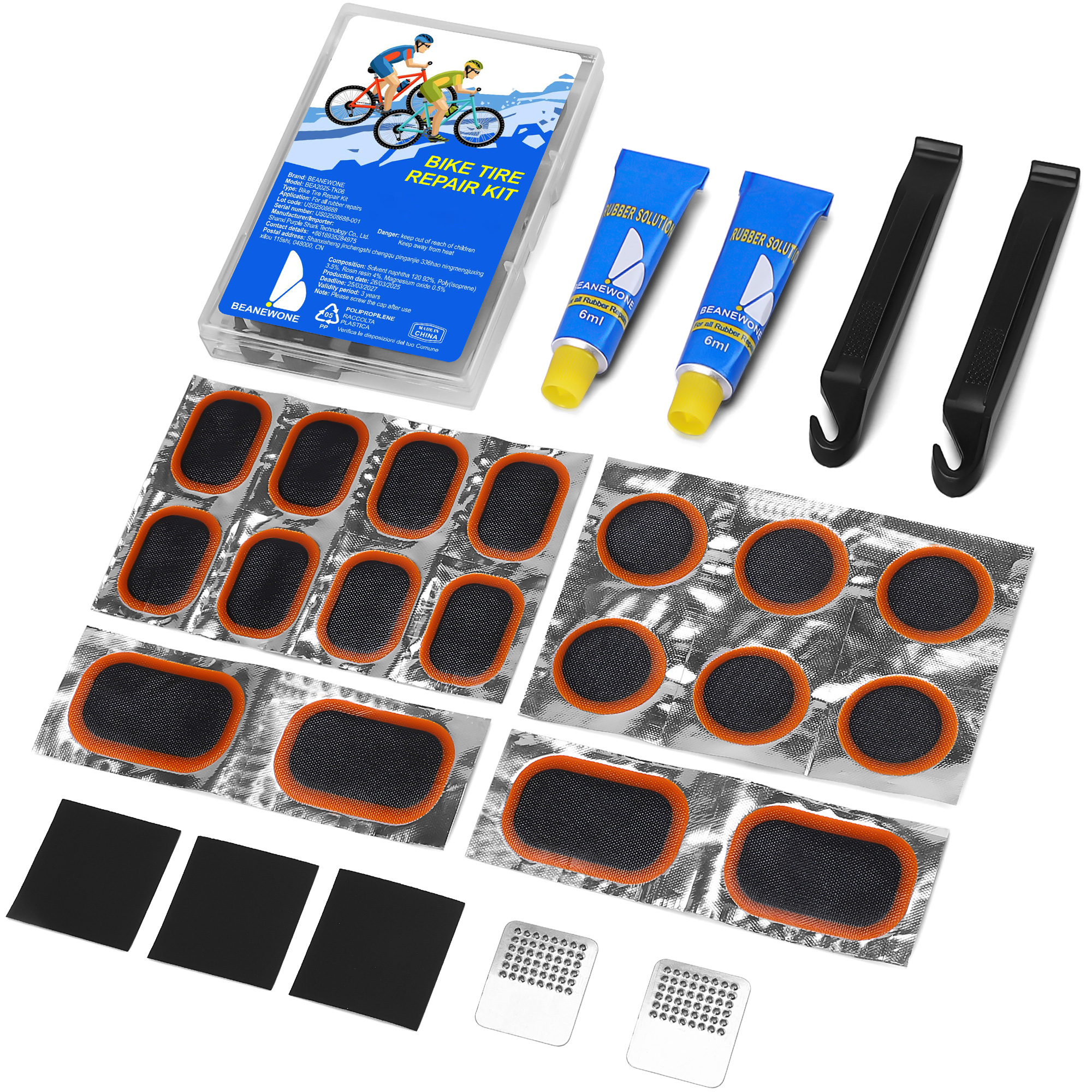 Beanewone Bike Tire Repair Kit, Bicycle Inner Tube Patch Kit with 18PCS Tube Patches, Tire Levers & Repair Glue – Portable Case for Bicycle & Inflatable Tubes