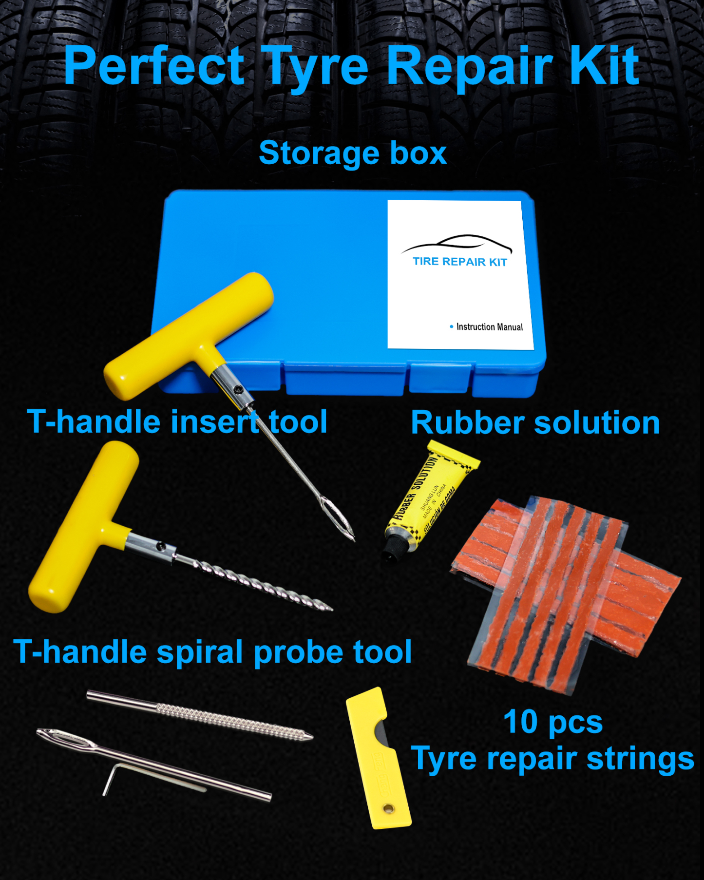 Beanewone Tire Repair Kit with Plugs , Tire Plug Kit Heavy Duty Professional for Car, ATV, Motorcycle, Truck, Flat Tire Emergency Repair (Boxed Type - 19 PCs)