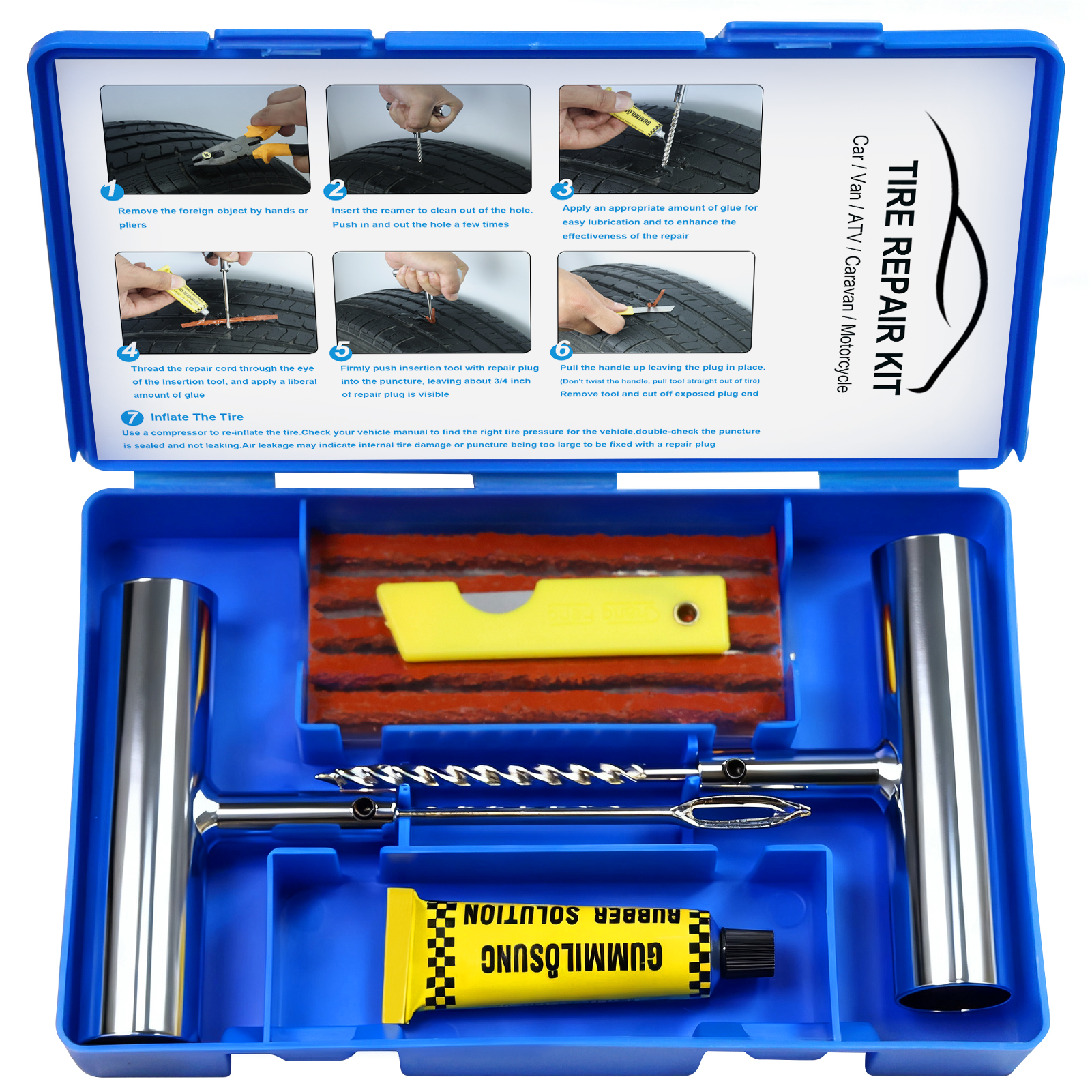 Beanewone Repair Kit with Plugs, Tire Plug Kit Heavy Duty Professional for Car, ATV, Motorcycle, Truck, Flat Tire Emergency Repair (Boxed Type - 16 PCs)