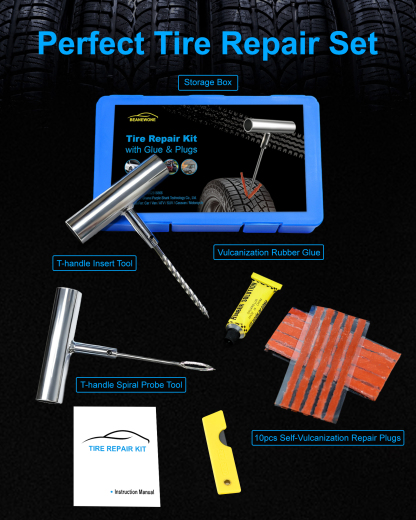 Beanewone Repair Kit with Plugs, Tire Plug Kit Heavy Duty Professional for Car, ATV, Motorcycle, Truck, Flat Tire Emergency Repair (Boxed Type - 16 PCs)